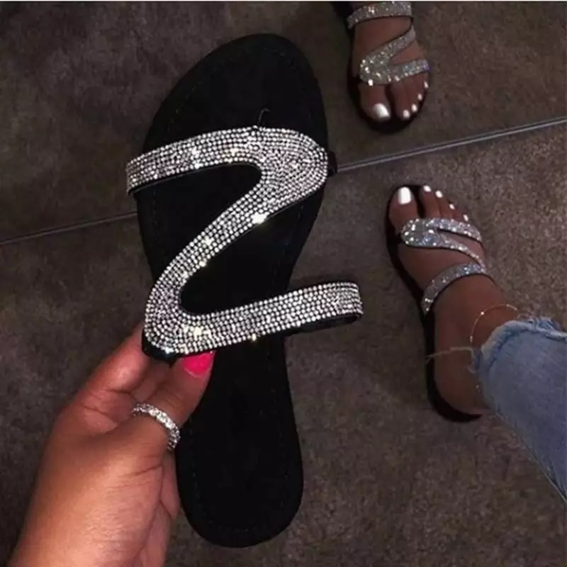 Große Strass-Sandalen, neue Z-Linie, Sommer, flacher Boden, lässig, offene Zehen, römische Damen-Hausschuhe_voghion.com