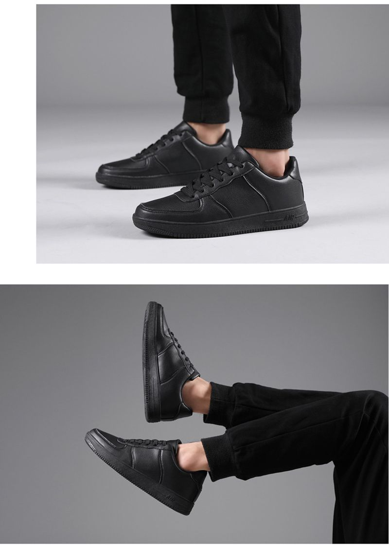 Mænd og kvinder hvide fjeder lavhovedet læder fladbundet retro skateboard plus size sports casual sko ren sort_voghion.com