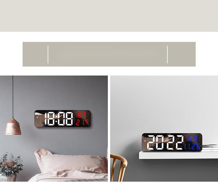 Specchio con allarme elettronico, grande schermo, orologio da tavolo digitale a LED, versione plug-in, in vendita_voghion.com