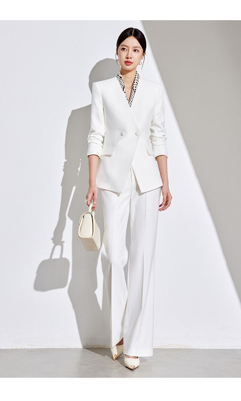 Set Elegant White Classic Fashion High-end Business Office Commuting Two-piece Suit_voghion.com