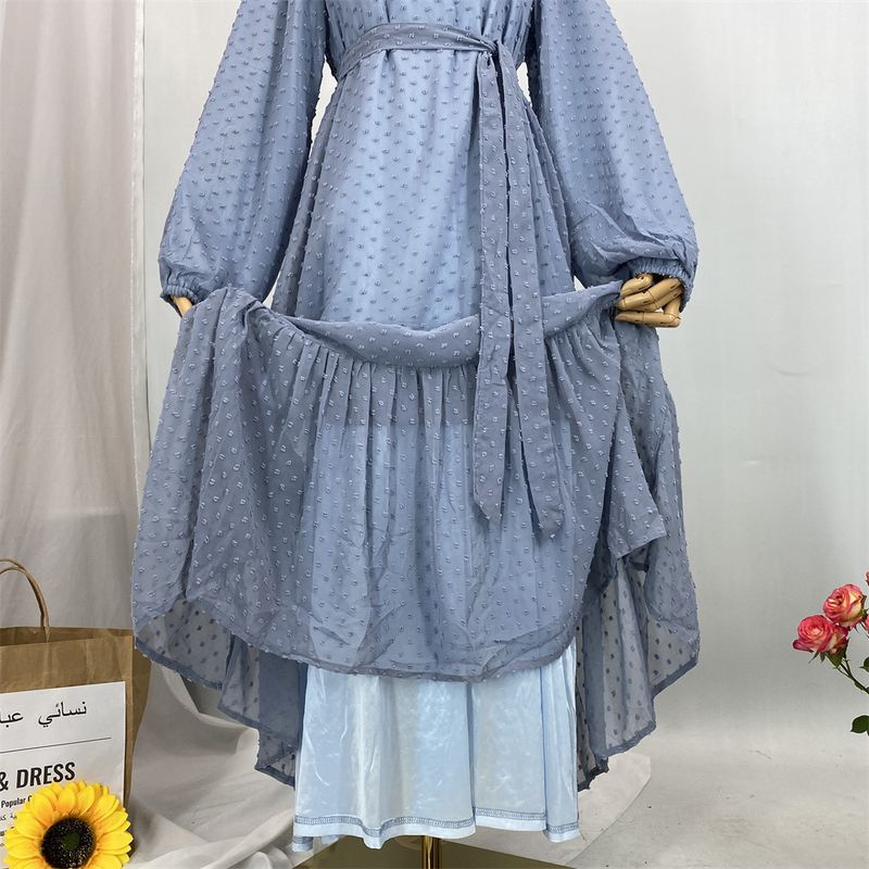 Laatste moderne mode Ruffle Polka islamitische kleding Kaftan met voering Vrouwen moslim Maix Casual jurk Abaya_voghion.com
