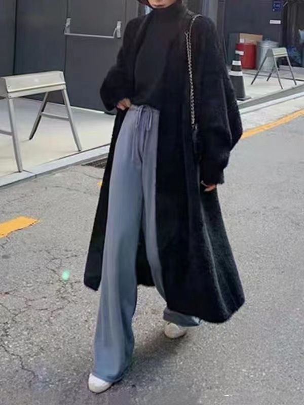 Weicher Strick-Cardigan für Damen, langer Mantel, lockere Passform, übergroßer V-Ausschnitt, grober Pullover, Oberbekleidung für Herbst und Winter_voghion.com