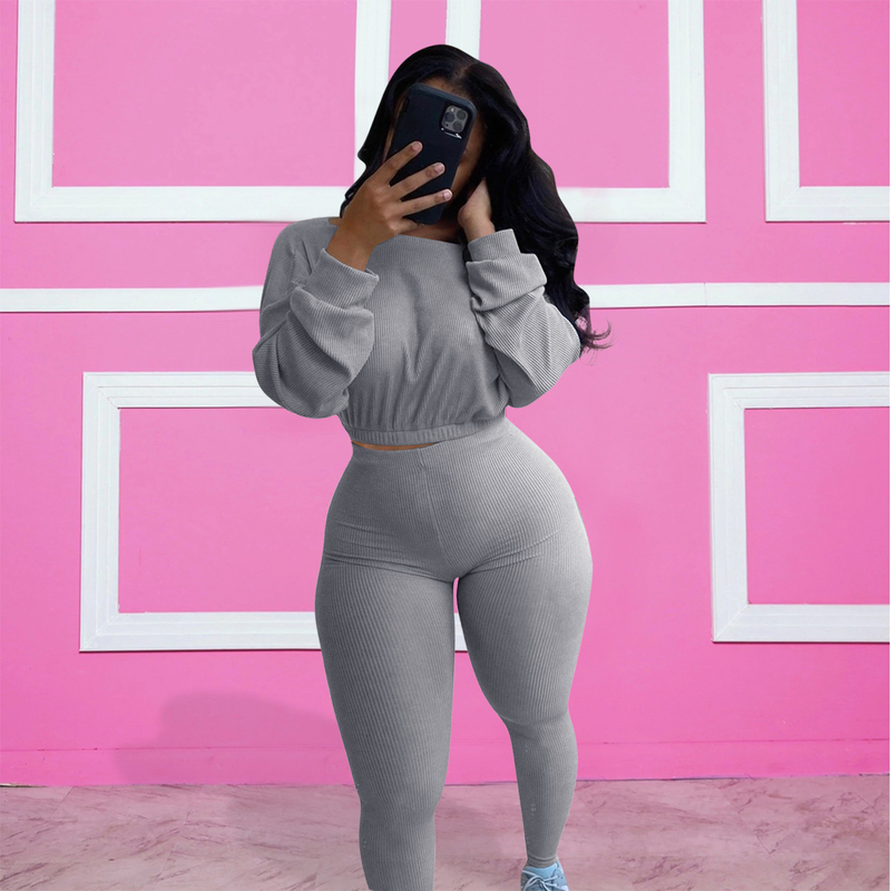 Women's ribbed athleisure suit_voghion.com