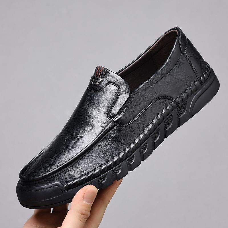 Dou 2025 New Style One Step Lazy Le Fu für Männer Schwarz Handgefertigte Online Casual Lederschuhe_voghion.com