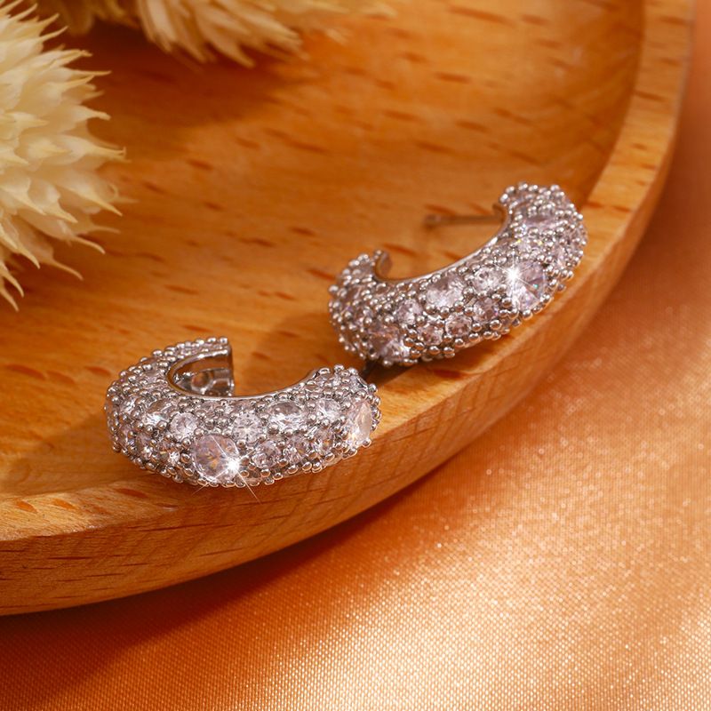 Dazzling C-Shape Open Hoop Earrings with Scintillating Zircon Stones Timeless Luxury Perfect for Everyday and Fancy Occasions_voghion.com