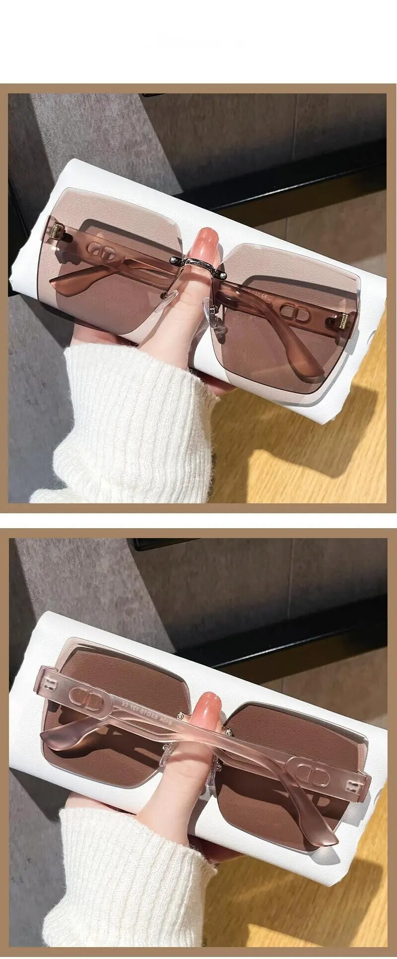 2024 nuovi occhiali da sole alla moda senza cornice rifiniti con cornice grande, piccoli occhiali da sole profumati in stile vetrina per l'eleganza_voghion.com