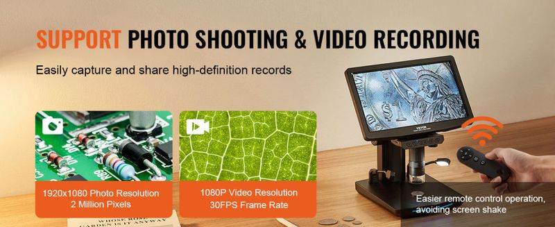10.1" HDMI LCD Digital Microscope for Adults, Soldering Electron Microscope 1300X with IPS Screen, 8 LED Lights, 2 Flexible Side Lights, PC View, USB _voghion.com