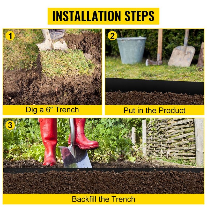 VEVOR Landscape Edging, 10 Inch Depth 60 Ft Total Length, Recycled HDPE Coiled Terrace Board, Flexible Bender Border For Landscaping, Lawn, Garden, Yard, Against Invading Weeds, Black_voghion.com