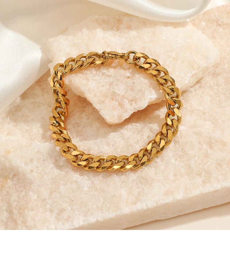 Modetrend Armband i rostfritt stål äkta guld galvanisering Slät textur Titanstål Kubansk kedja Damsmycken_voghion.com