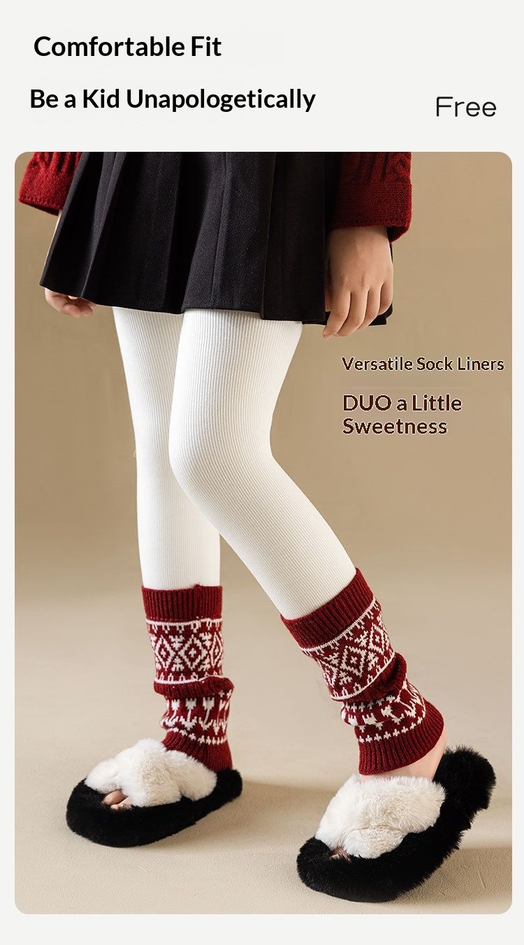 Voyage Fleece-Lined Thickened Leggings Autumn Winter Children's Patchwork Socks Dance Tights Baby Girls' Warm Pants_voghion.com