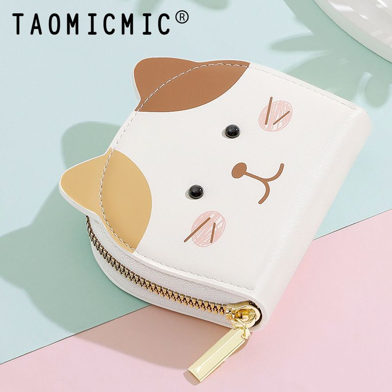 Niedliche kleine Katzenmädchen-Geldbörse aus Leder mit frischem Cartoon-Motiv, große Kapazität, Akkordeon-Kartenetui_voghion.com