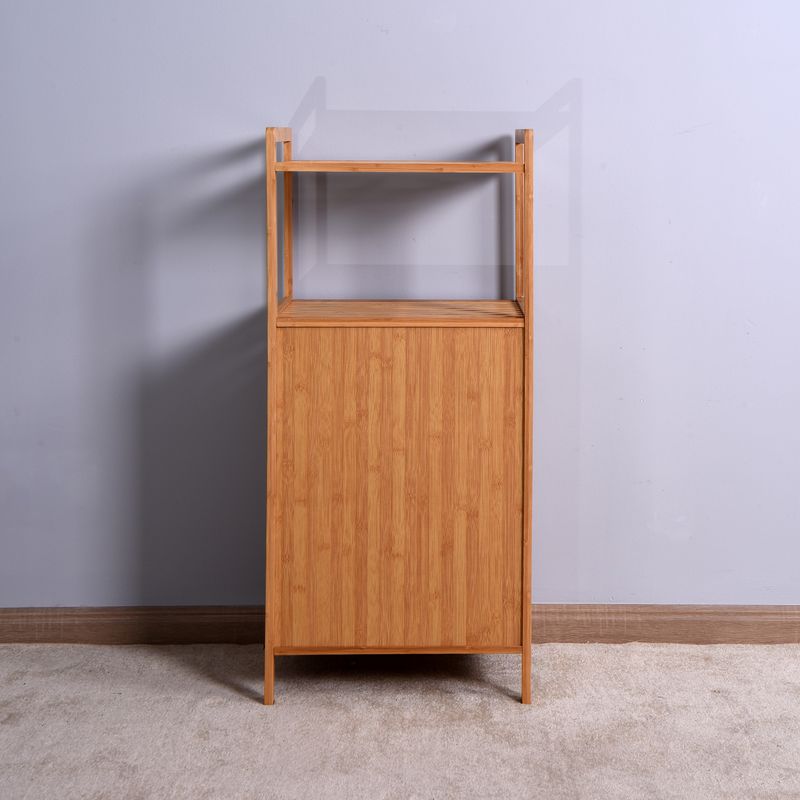 Bathroom Laundry Basket Bamboo Storage Basket with 2-tier Shelf 17.32 x 13 x 37.8 inch_voghion.com