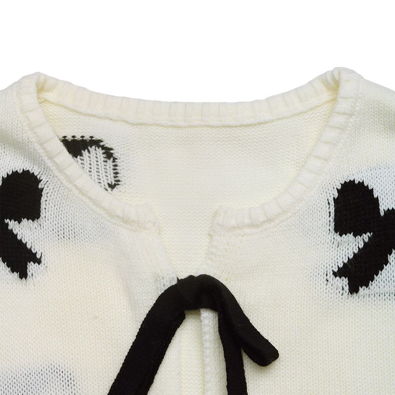 Cardigan en tricot pour femme avec nœud papillon – Pull ouvert élégant et stylé, mélange acrylique léger, coupe ample, manches longues (crème)_voghion.com