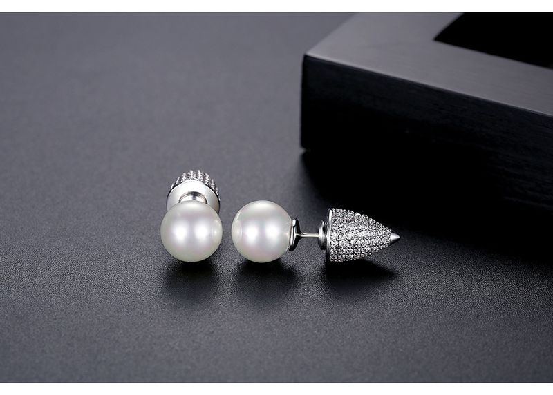 Eleganti orecchini a bottone con perle e zirconi AAA e perle di conchiglia, orecchini a perno in argento S925 con perle di conchiglia e orecchini ad ago in argento S925_voghion.com