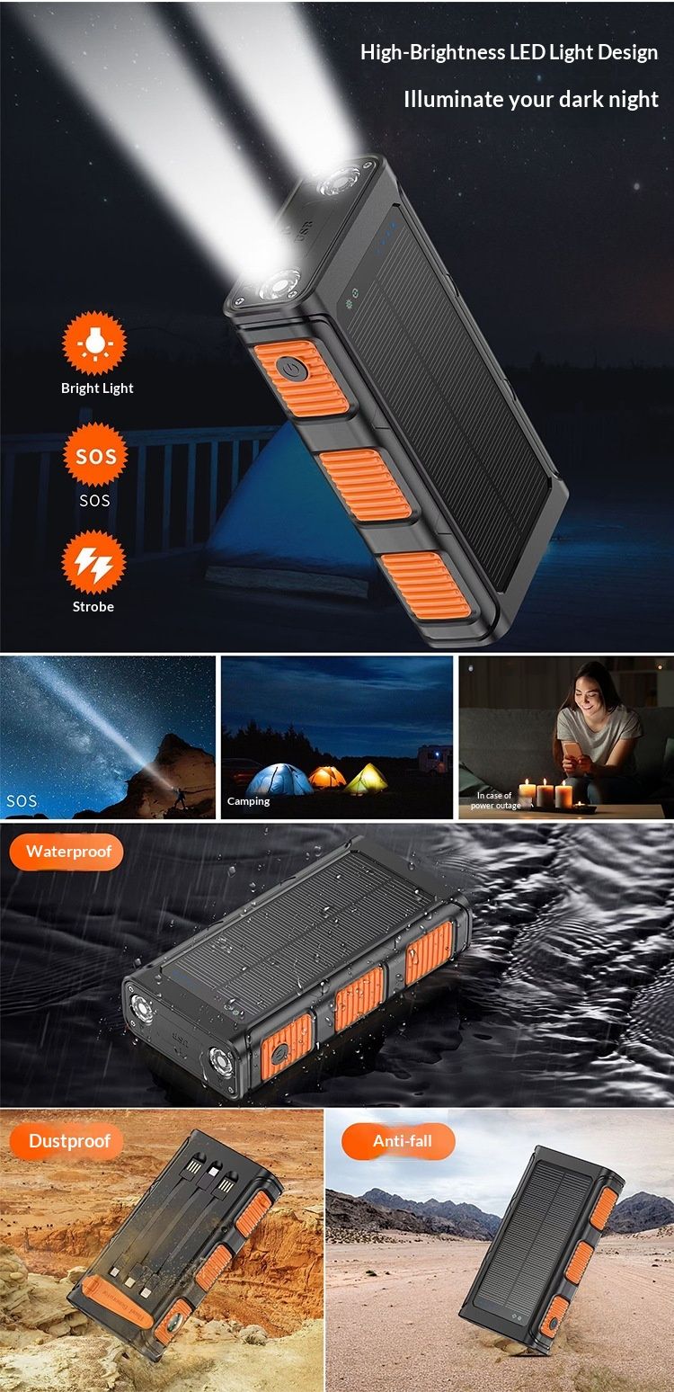 Cross-Border Hand-Crank 30000mAh Outdoor Solar Power Bank With Built-in Cable Fast Charging Long Battery Life_voghion.com