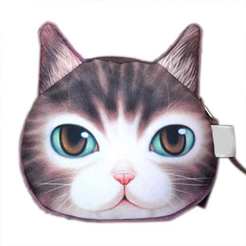 Lihao Zabawny Kot Twarz Głowa Odcisk Mini Portfel Portfel Torebka Na Monety Zamek Błyskawiczny Prezent Dla Dzieci-Biały_voghion.com