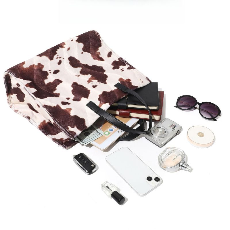 Cow Print Plush Tote Bag Women's Retro Leopard Print Plush Tote Bag Shoulder Bag Messenger Bag_voghion.com