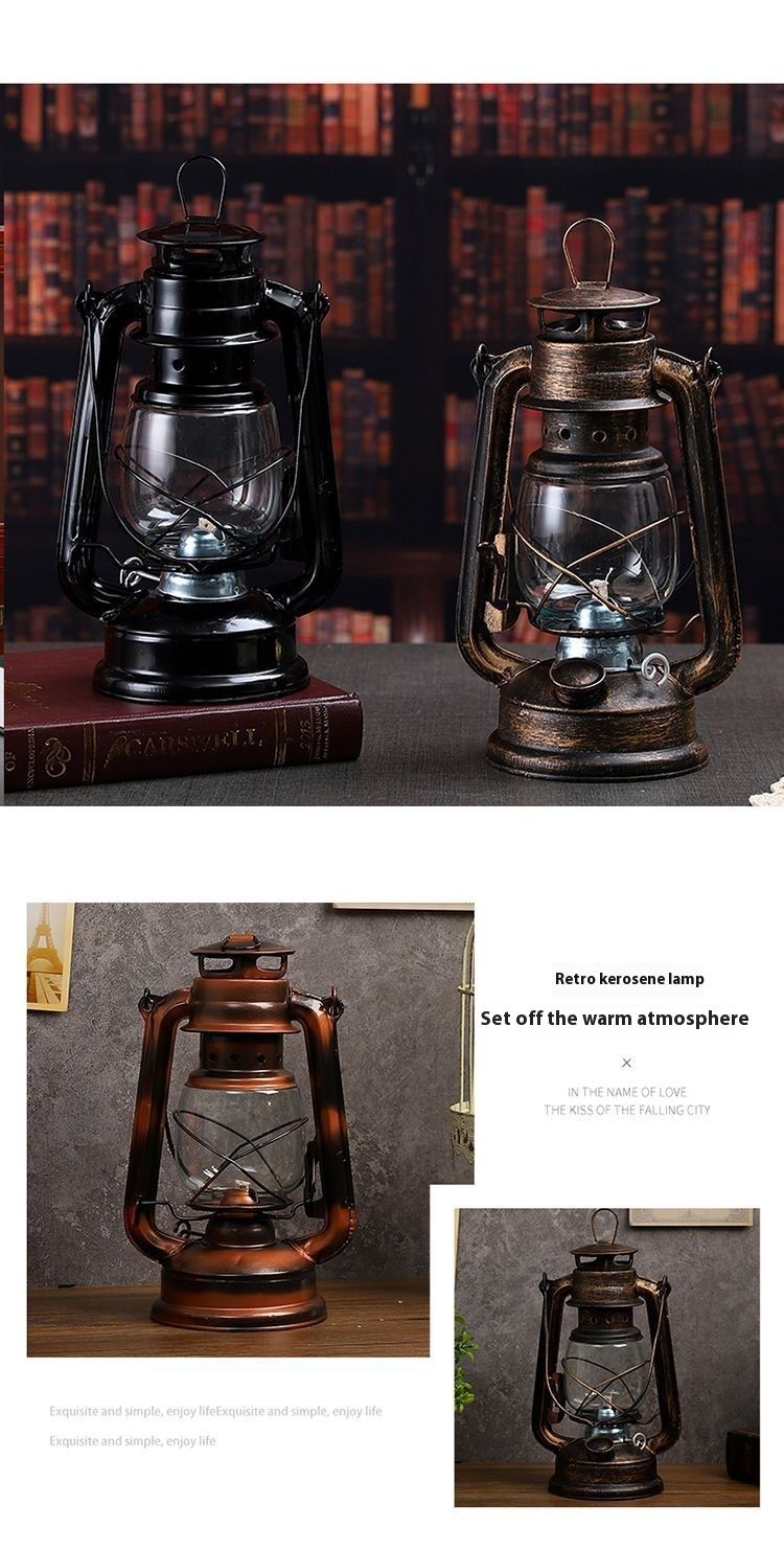 Portable Lantern Glass Kerosene For Home Bedroom Camping Hanging Iron Art Retro Decorative Lamp Prop_voghion.com