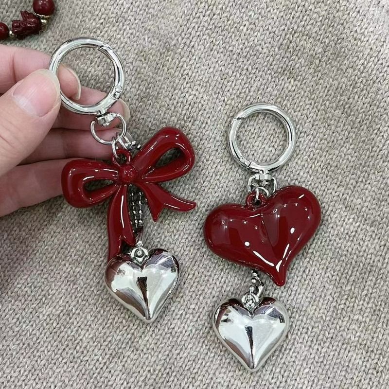 Porte-clés pendentif amour rouge, pendentif nœud, ornements de sac, bijoux en acrylique, porte-clés cravate_voghion.com