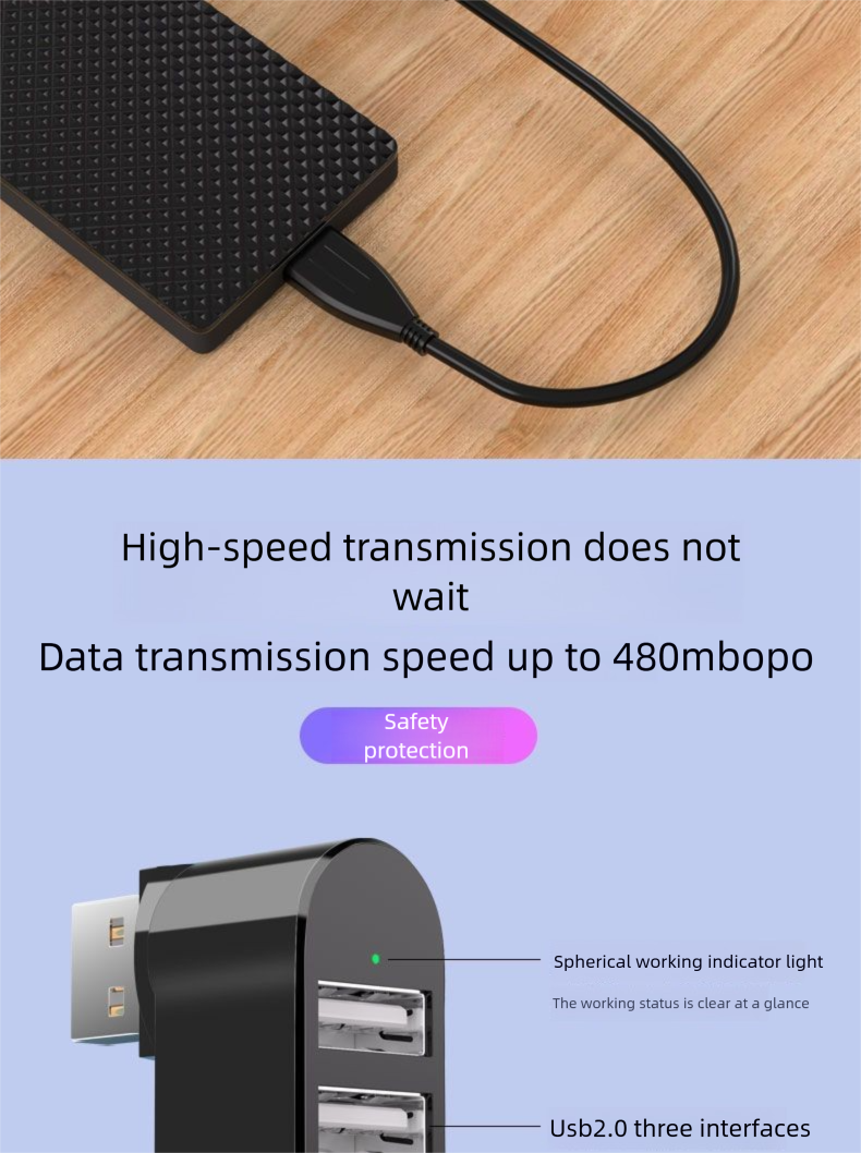 Rotating Multi-Port Docking Station Laptop Expansion Keyboard Mouse USB Drive Hub One-to-Three_voghion.com
