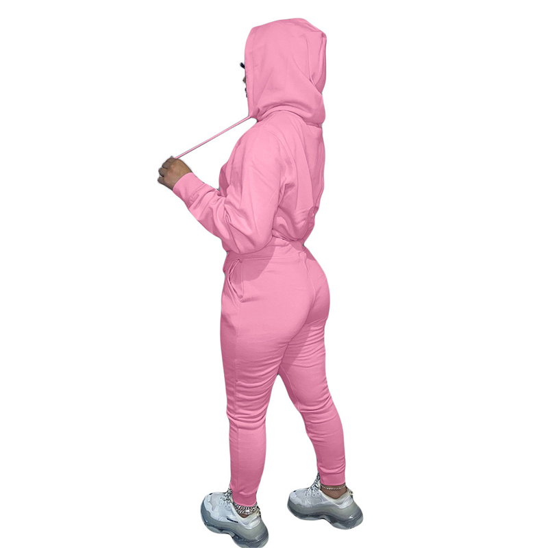 Survêtement imprimé décontracté pour femmes, avec sweat à capuche en polaire, sweat à capuche deux pièces_voghion.com