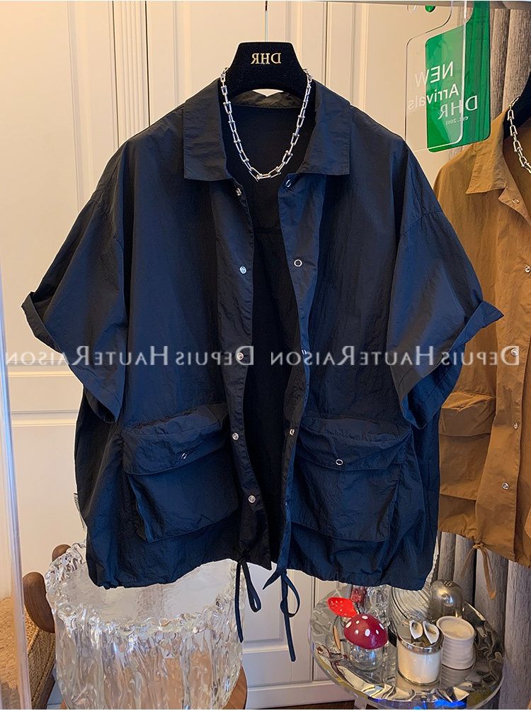 Abbigliamento con protezione solare a doppia tasca, elegante camicia a maniche corte in stile nicchia_voghion.com