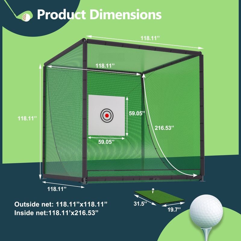 10X10X10FT Golf Practice Net Cage W/ Metal Frame Hitting Net Kit Indoor Outdoor_voghion.com