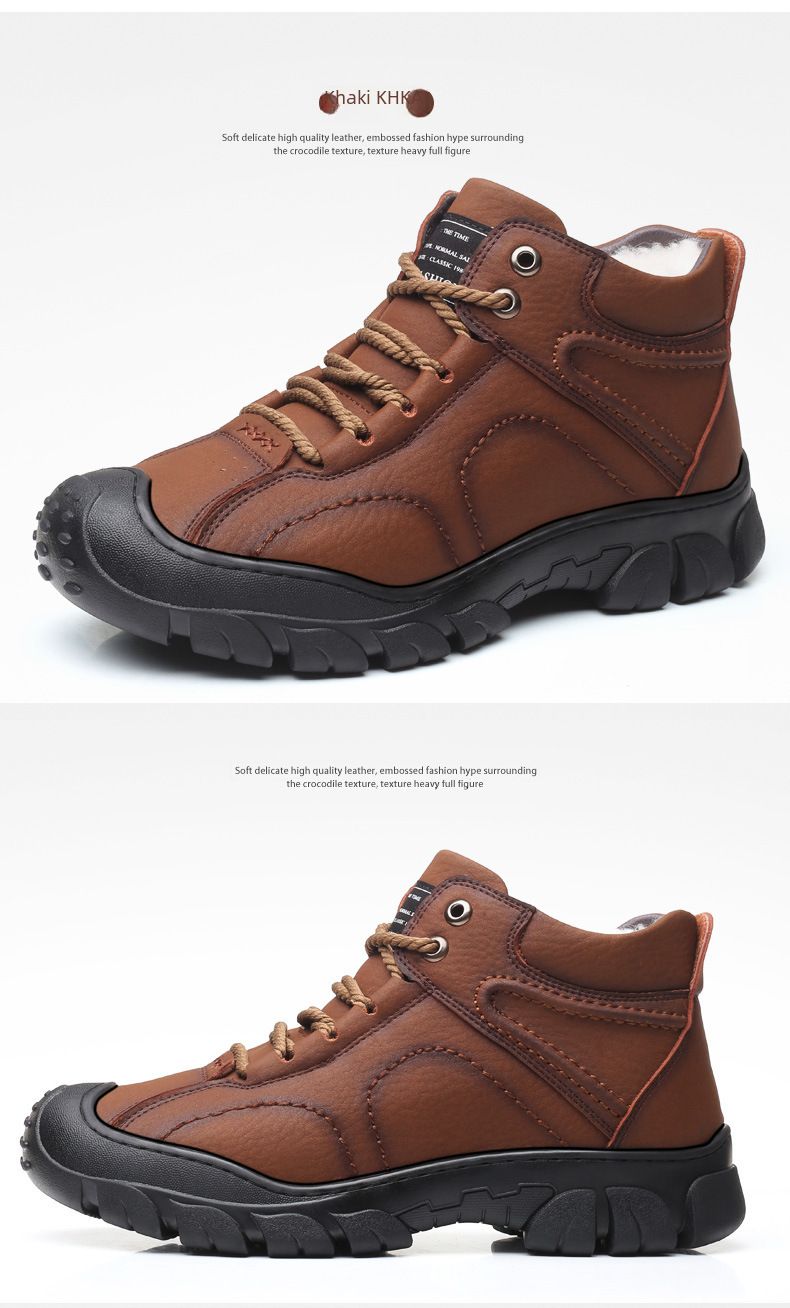 Herrenschuhe Baumwollschuhe Herrenpelzschuhe Wollwinter Fleece-gefütterte warme verdickte High-Top Anti-Rutsch-Schneestiefel für Herren im Nordosten_voghion.com