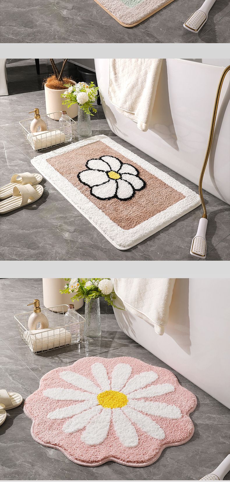 Felpudo floral grueso de primera calidad: superabsorbente y antideslizante para baño, dormitorio y entrada._voghion.com
