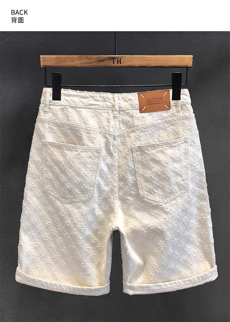 Pantaloncini in denim a cinque punte retrò larghi e dritti estivi in jacquard strappato da uomo, per strada_voghion.com