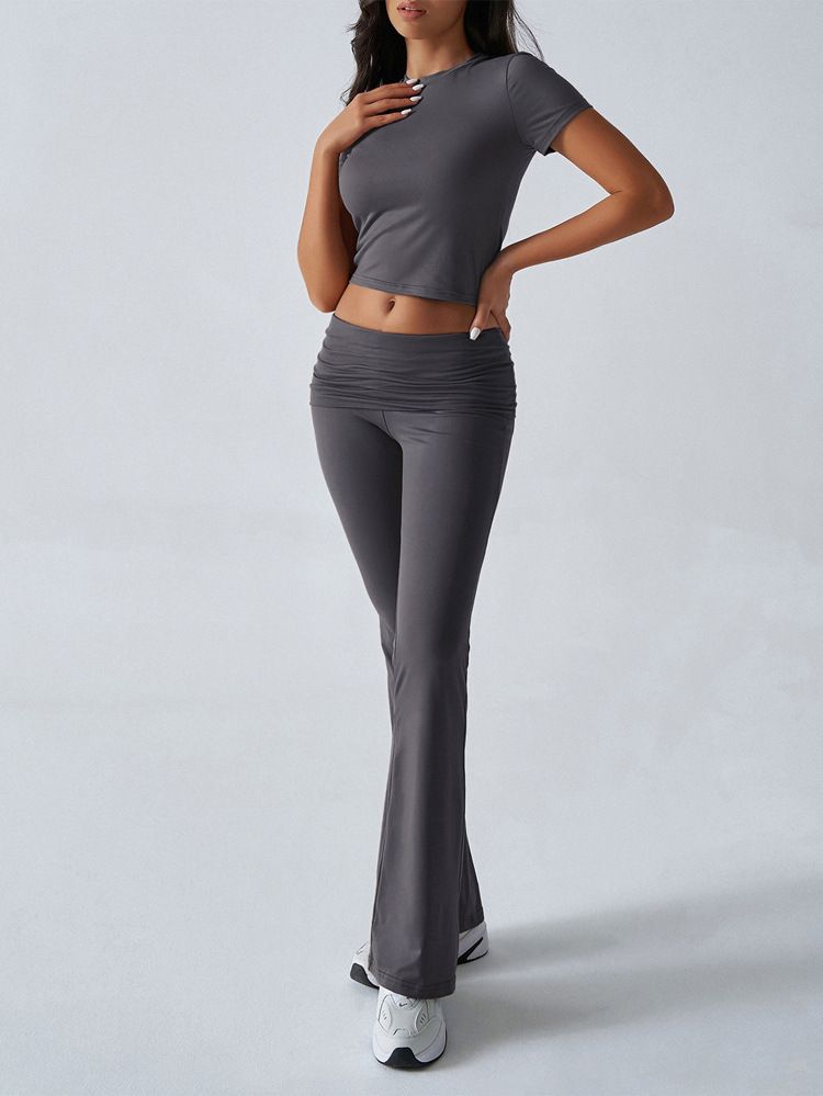 Women's Clothing Casual Solid Color Slim Short Sleeved Long Pants Suit_voghion.com