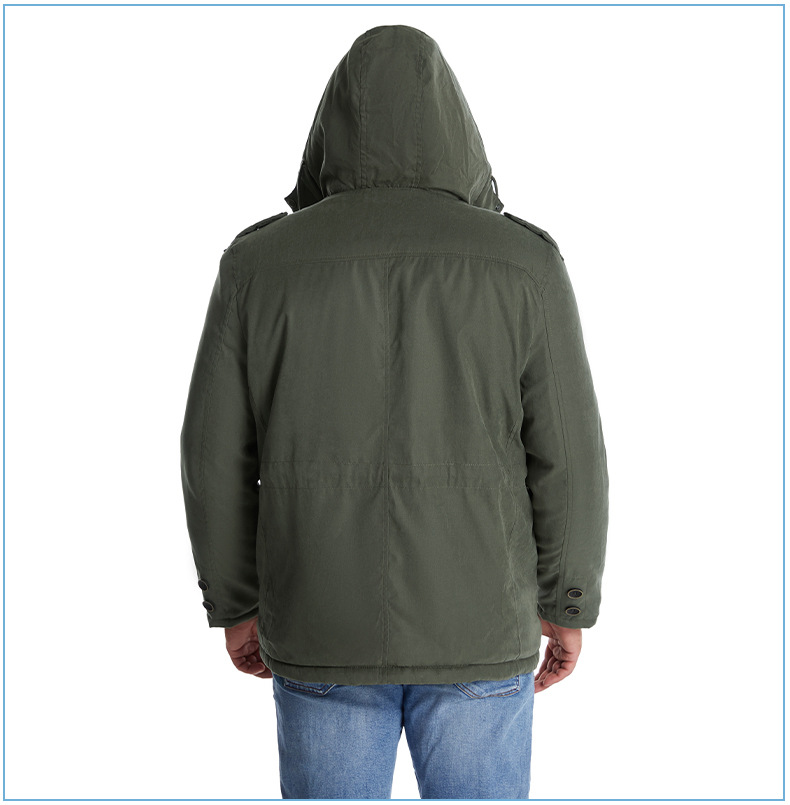 Men's Plus Size Shearling Hooded Cotton Jacket Thickened Multi-Pocket Cotton Top Casual Mid-Length Coat_voghion.com