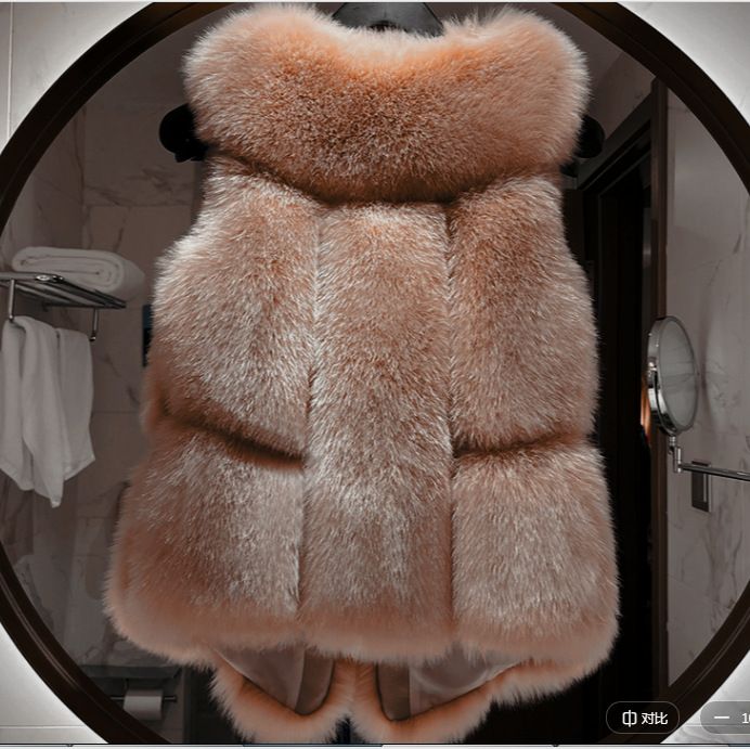 Damen-Weste aus Kunstfuchspelz – Trendige ärmellose Pufferjacke (Opaleszierend/Grau-Schwarz/Apricot/Asahi, S-XL)_voghion.com