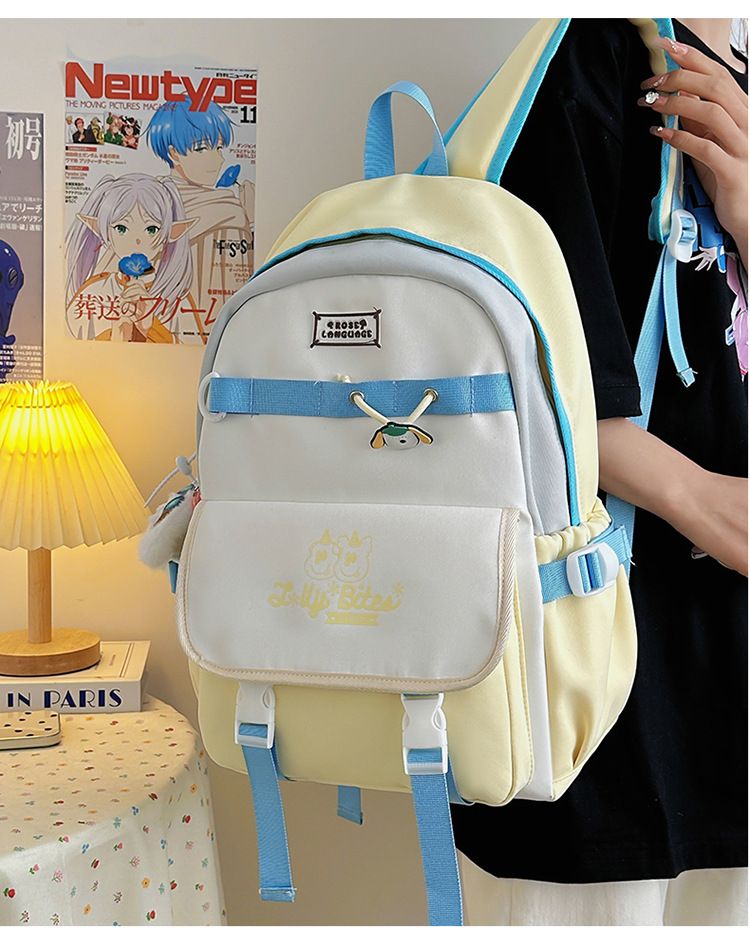 Zaino unisex elegante per studenti: zaino scolastico leggero in nylon con spallacci imbottiti e design a blocchi di colore vivaci._voghion.com