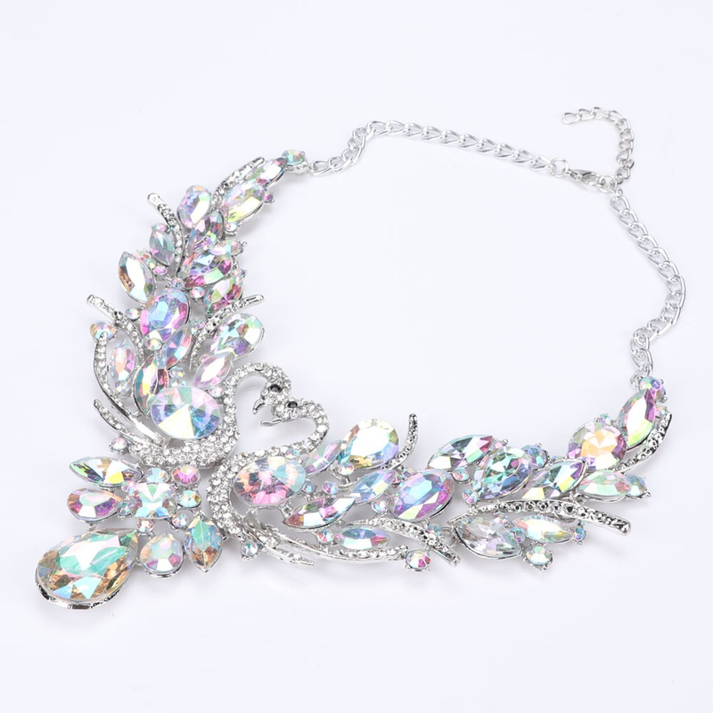 Elegante set di gioielli da donna, placcati in argento, con cristalli, a forma di doppio cigno, per feste_voghion.com