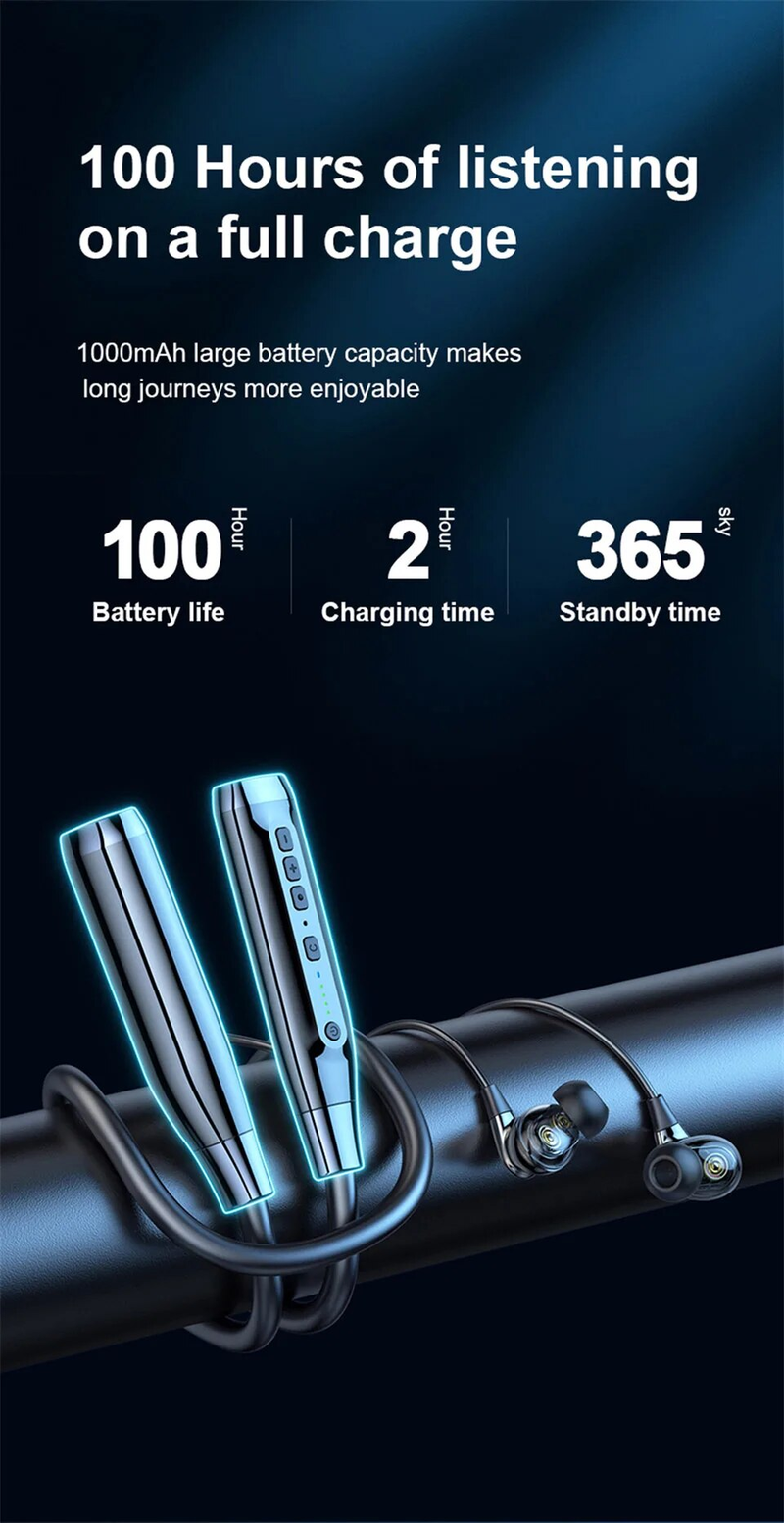 Wireless Headset Necklace And Bluetooth Headset 100-hour Long Battery With Microphone Earmuff Sports Noise Reduction_voghion.com