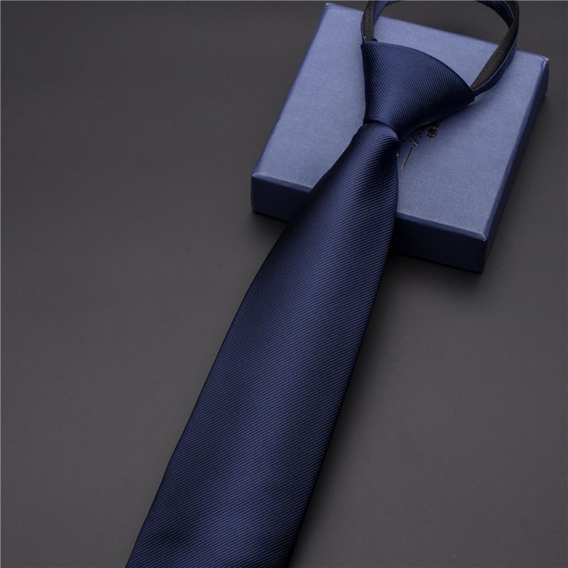 Unisex Black men's tie Striped Blue Business tie Lazy zip tie_voghion.com