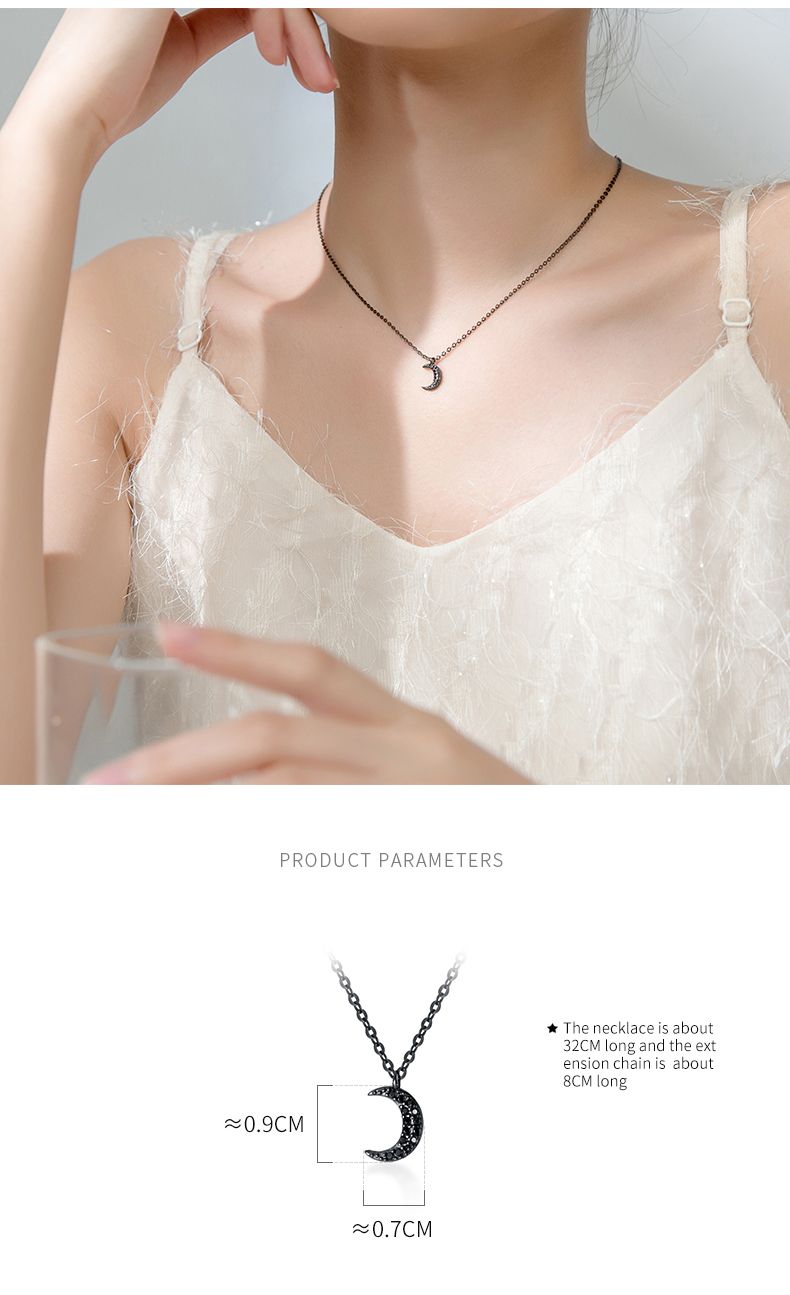 2025 Nieuwe aankomsten MODIAN Verstelbare korte ketting voor vrouwen Mode Sterling Zilver Minimalisme Zwarte Zirkoon Maan Hanger Ketting Fijne Sieraden_voghion.com