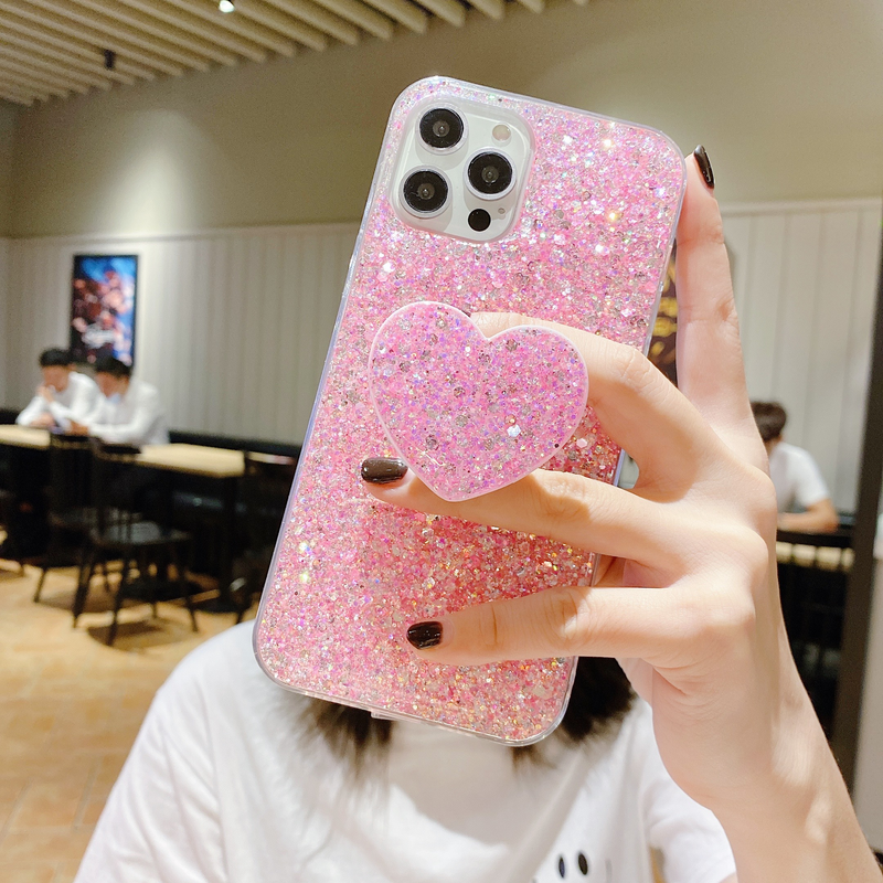 Za Xiaomi Redmi Note 10 Pro 9 8 7 Pro 10S 9S 9A 9C Case Glitter Heart bracket Cover Xiaomi Poco X3 F2 M3 Pro F3 Mi 11 L_voghion.com