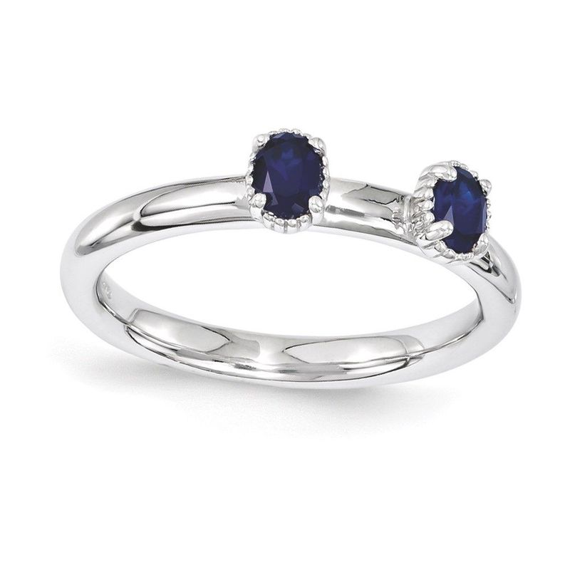 Sterling Silver Stackable Expressions Created Sapphire Two Stone Ring_voghion.com
