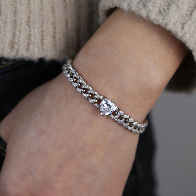 Heart Shaped Zircon Chain Bracelet With Diamonds And Full Diamond Hip Hop New Hip Hop Ladies Bracelet_voghion.com