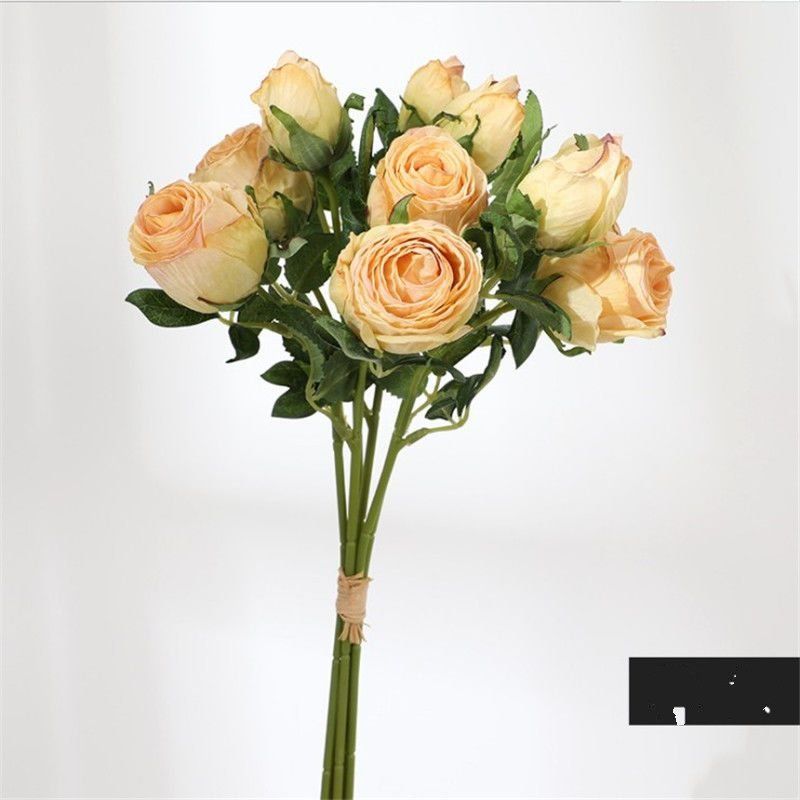 6 Stems Of American Style Burnt Edge Dried Roses Artificial Silk Flowers For Living Room Dining Table Decoration_voghion.com