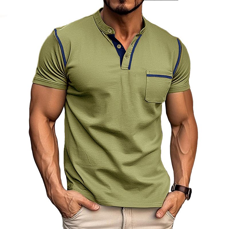 "Herren-Henley-T-Shirt mit kurzen Ärmeln – Klassische Baumwollmischung mit Kontrastbesatz (atmungsaktiv und leicht, S-XXL)"_voghion.com