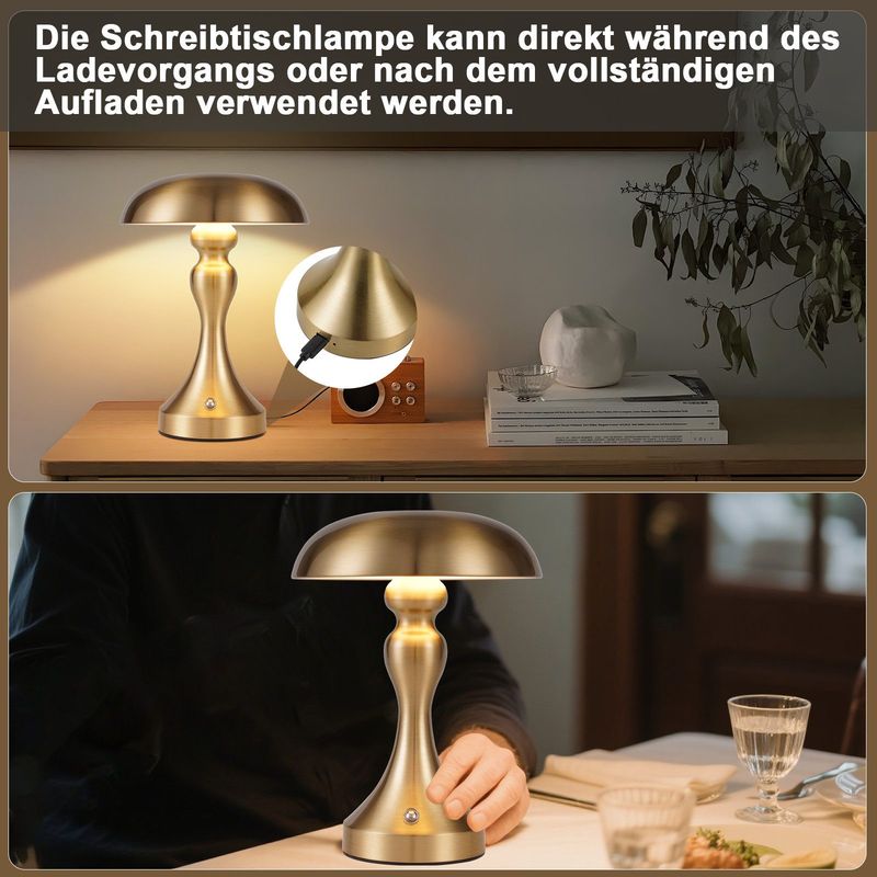 Glitzerlife Tischlampe Kabellos Nachttischlampe LED - Touch Dimmbar Retro Gold Bronze Lampe Mit USB Aufladbar Batterie Tischlampen Für Fensterbank Wohnzimmer_voghion.com