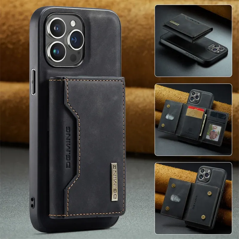 2IN1 Removable Leather Card Holder Wallet Phone Case For IPhone 16 15 14 Pro Max Plus ForiPhone Retro Business Shockproof Cover_voghion.com