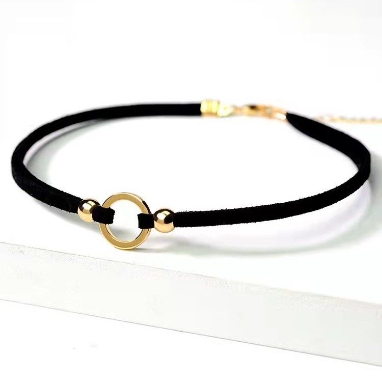 Collana con catena a clavicola a forma di cigno con nastro nero, stile coreano e giapponese, da donna, elegante collana girocollo a cerchio rotondo._voghion.com
