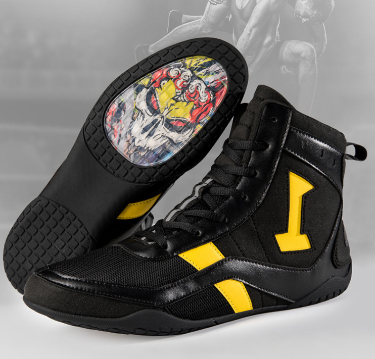 Bottes de fitness pour hommes et femmes, chaussures de combat, d'entraînement, de boxe, de lutte à canon haut, Sanda Muay Thai, chaussures de pétrissage_voghion.com