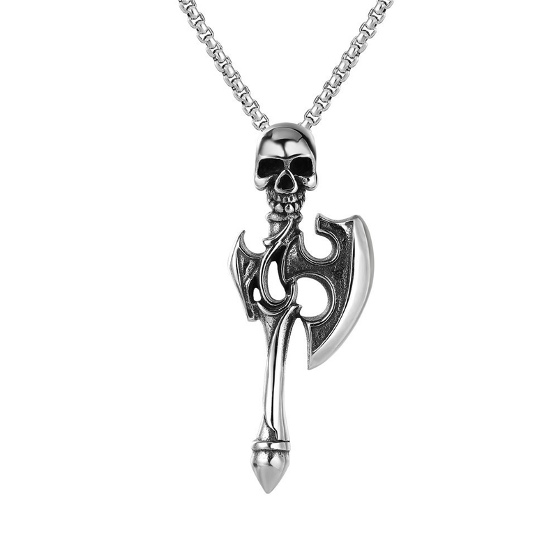 Fashion Men Skull Tomahawk Necklace Stainless Steel Punk Pendant Hip Hop Necklaces for Men Punk Jewelry Party Anniversary Gift_voghion.com