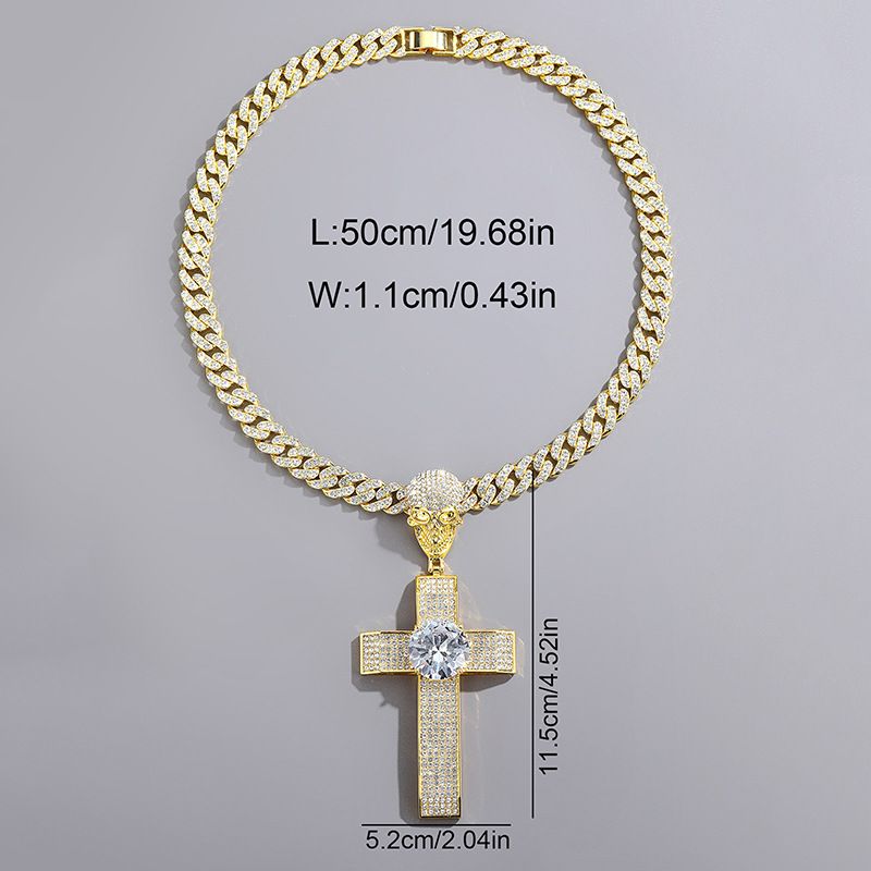 Collana con ciondolo a croce gotica per uomo e donna con strass, ciondolo a forma di teschio in stile hip hop vintage, pezzo audace da indossare tutti i giorni._voghion.com