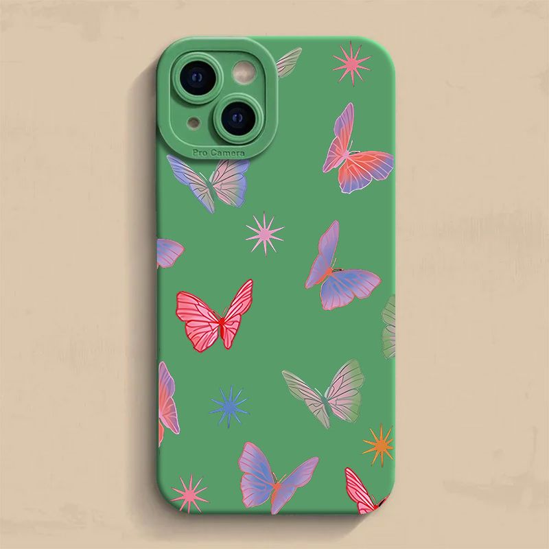 Butterfly Printed Phone Case For iPhone 16 11 12 13 14 15 Pro Max XR XS X 7 8 Plus SE 2020 Shockproof Matte Soft TPU Silicone Cover_voghion.com